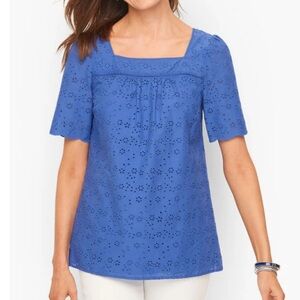 Talbots eyelet square neck blouse